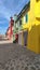 Small bright colorful old houses on the island of Burano, Italy. Local flavor and traditions on the Venetian