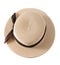 Small-brimmed straw boater hat with black band. Canotier - Summer French straw hat of rigid shape with a cylindrical