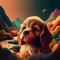 Small Brown Puppy in Futuristic Landscapes - Vibrant and Futuristic Style