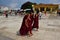 Small Buddhist Monk laughing and talking seem to be happy with simple life