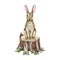 Small bunny on a tree stump. Watercolor illustration. Little rabbit sitting on a stump. Forest scene. Wildlife forest
