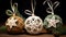 small burlap christmas ornaments with lace and ribbon, in the style of symmetrical asymmetry, aykut aydogdu, eye