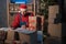 Small business owner delivery service and working packing box on Christmas, business owner santa working checking order