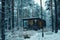 Small Cabin Amidst Snowy Forest