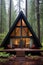 A small cabin sits in the middle of a forest, AI