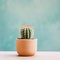 Small cactus plant in a pot on a table, AI