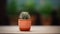 A small cactus plant is sitting in an orange pot, AI