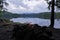 Small Campfire on a misty Lake in the Adirondack Mountains of Upstate New York