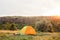 Small camping tent in wilderness