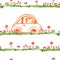 Small car with hippy driver. Seamless pattern for bed cloth, child plaid or blanket. Ink, pen drawing. Hand drawn pattern in child