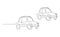 Small car. Humorous illustration, sketch. Continuous line drawing. Vector illustration