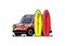 Small car and two surfboards illustration