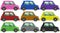 Small cars in nine colors