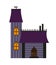 Small castle, house with a tower. Victorian style, light in windows. Flat design vector illustration