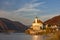 Small castle Schonbuhel above the Danube in the romantic sunset, Austria