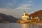 Small castle Schonbuhel above the Danube in the romantic sunset, Austria