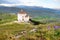 Small chapel near Rocca Calascio castle at summer sunset