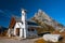 Small chapel on Passo di Falzarego in Dolomites, Italy