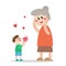 A small child gives a gift to her grandmother. Vector