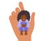 A small child in the hand of a big man. Childhood protection, the concept of the influence of people on children. Vector