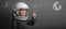 small child imagines himself to be an astronaut in an astronaut`s helmet