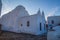 Small christian church on famous Mykonos greek island