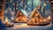 small Christmas village with wooden boards