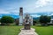 Small church with dice trees and beautiful grass in the atrium in the middle of the mountains in mexico