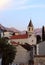 Small church in small village named Brist on the southern part of Croatia, Europe. Historical catholic tabernacle at sunset. Rock