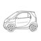 Small city car. Vector contour outline doodle illustration. The concept of an ecological electric car.