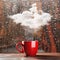 Small cloud raining into a cup