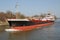 Small coaster transiting the kiel canal, germany