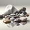 small collection of river rocks shimmering in a shallow stream podium, empty showcase for packaging product presentation