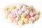 Small colored puffy marshmallows isolated