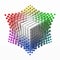 Small colorful cubes builds up color theory cube. smaller cubes on corners. 3d style vector illustration.