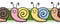 Small Colorful cute snails crawling one after another , seamless border pattern