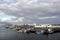 Small colorful fishing boats moored in the fishing port in the harbor, Ponta Delgada, Sao Miguel, Azores, Portugal