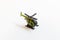 Small colorful helicopter toys isolated on a white background - air travel by helicopter concept