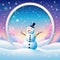 Small colorful illustration in the shape of a In the frame is a white landscape of a small Snowman on Winter Soft snow