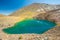 Small colorfull blue green turquoise lake or pond near Sary Chelek lake, Sary-Chelek Jalal Abad region, Kyrgyzstan, Trekking in