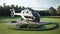 small commercial helicopter at golf field