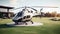 small commercial helicopter at golf field