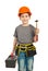 Small constructor kid holding hammer