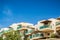 Small cottages living apartment in south architecture style in summer bright clear weather time and clean blue sky background