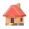 Small country house with orange walls and red roofs. Funny cartoon style. Country suburban village. Traditional simple