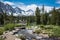 Small creek in Eastern Sierra Nevada mountains in California, along the John Muir Trail in Little Lakes Valley Heart Lake in Mono