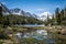 Small creek in Eastern Sierra Nevada mountains in California, along the John Muir Trail in Little Lakes Valley Heart Lake in Mono
