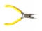 Small crooked pliers with bright yellow handles for a hobby isolated object on a white background