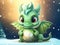 A small cub of a green eastern dragon on New Year\\\'s background