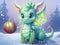 A small cub of a green eastern dragon on New Year\\\'s background